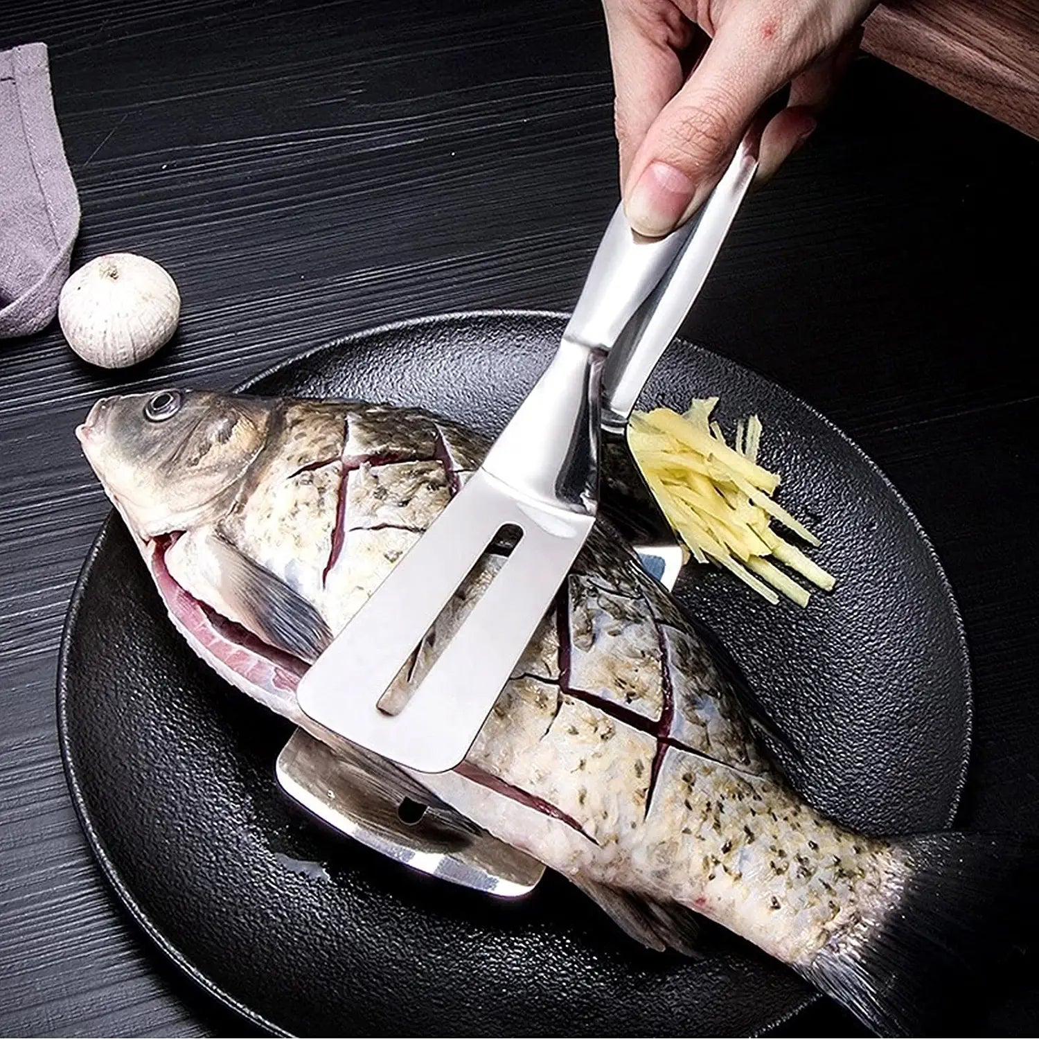 2918 Multifunction Cooking Serving Turner Frying Food Tong. Stainless Steel Steak Clip Clamp BBQ Kitchen Tong. DeoDap 2918 Multifunction Cooking Serving Turner Frying Food Tong. Stainless Steel Steak Clip Clamp BBQ Kitchen Tong. DeoDap